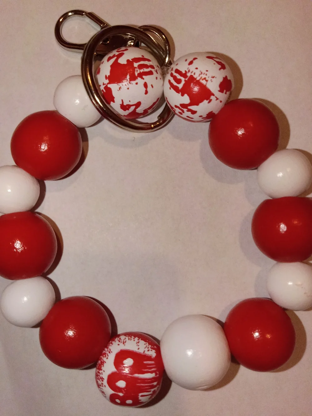 Kids Red & White Beaded Pacifier Clip Keychain